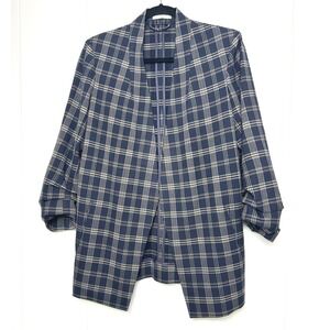 Aritzia BABATON Macauley Navy Plaid Blazer 3/4 sleeve Size 10 academia career